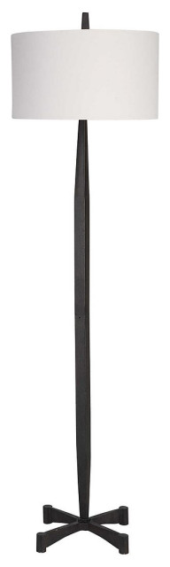 Rustic Minimalist Aged Black Iron Pole Floor Lamp 67 in Industrial Loft Classic