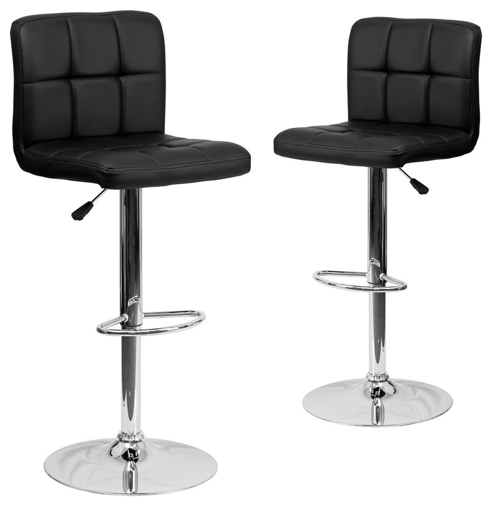 Contemporary Quilted Vinyl Adjustable Height Barstools, Set of 2