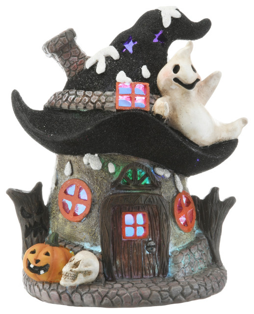 7" Black Hat Haunted House With LED Light Contemporary Holiday