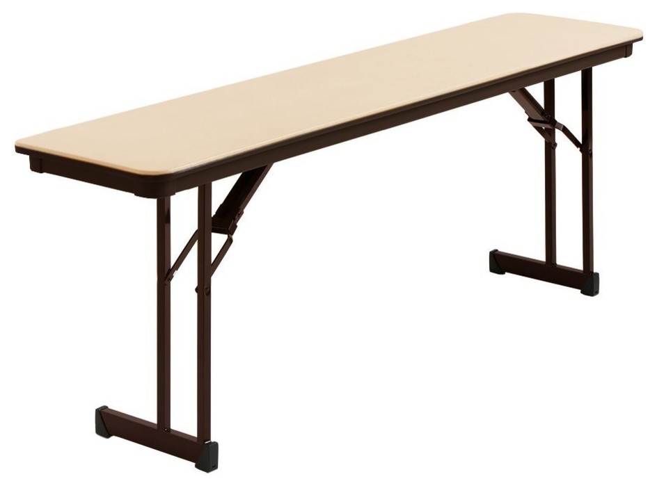 MityLite ABS Plastic 18"x72" Folding Table, Beige With Brown Legs