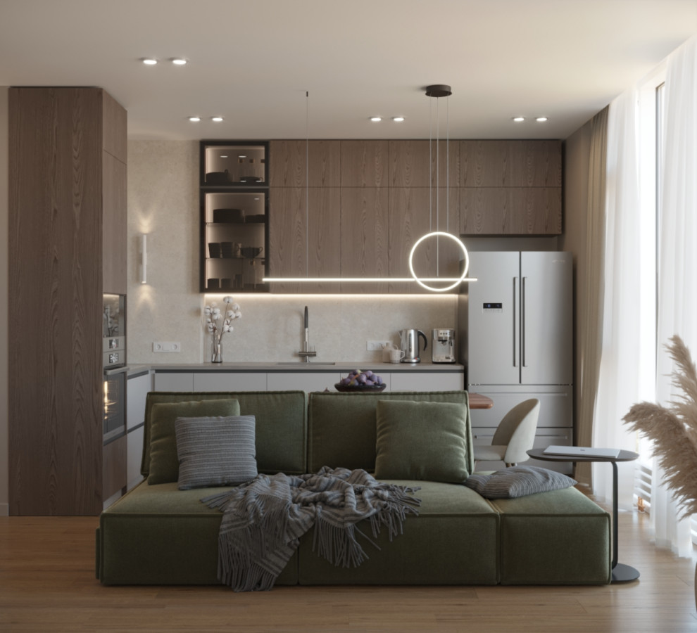 Дизайн интерьера кухни гостиной № 20