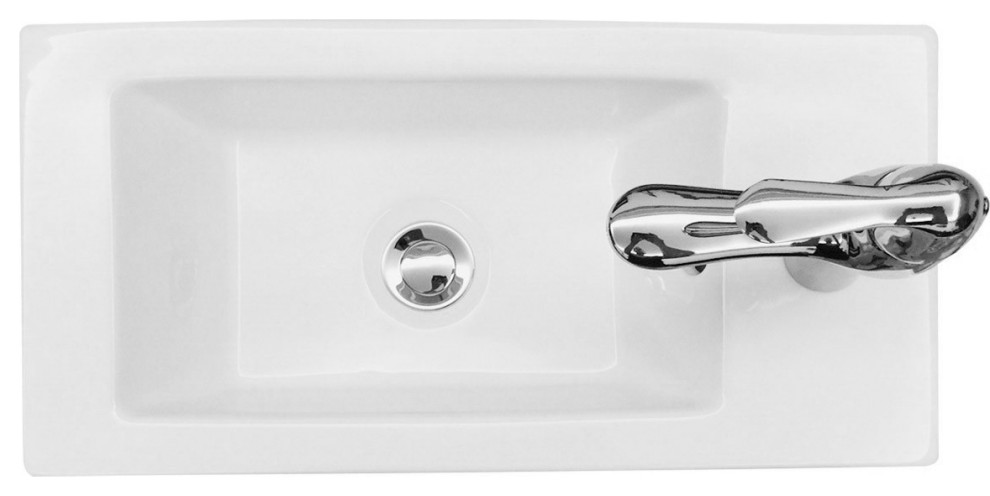 Small Wall Mount Bathroom Sink Rectangle with Overflow Right Side Hole