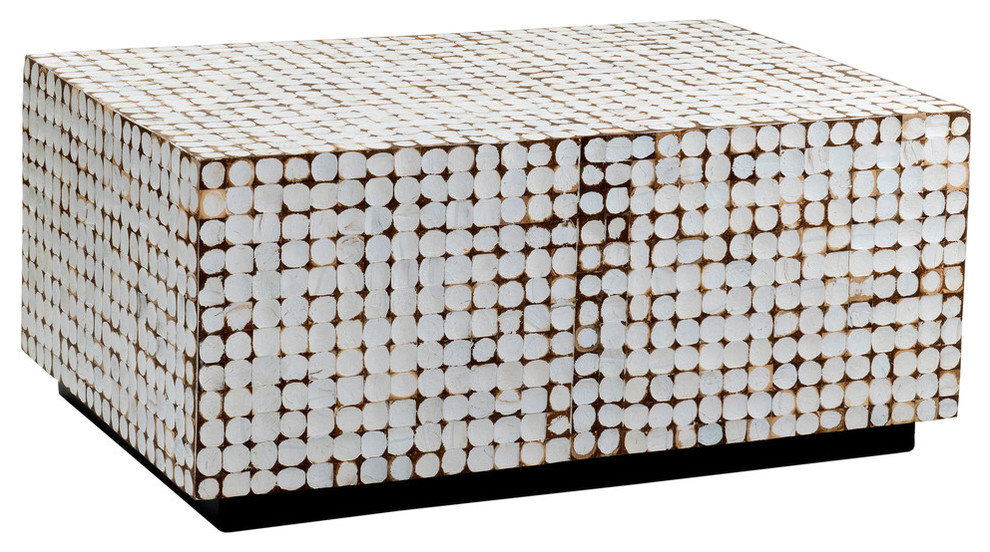 East at Main Dellwood White Coconut Shell Inlay Rectangle Coffee Table