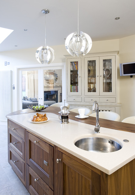 Painted kitchen with walnut transitional-kitchen