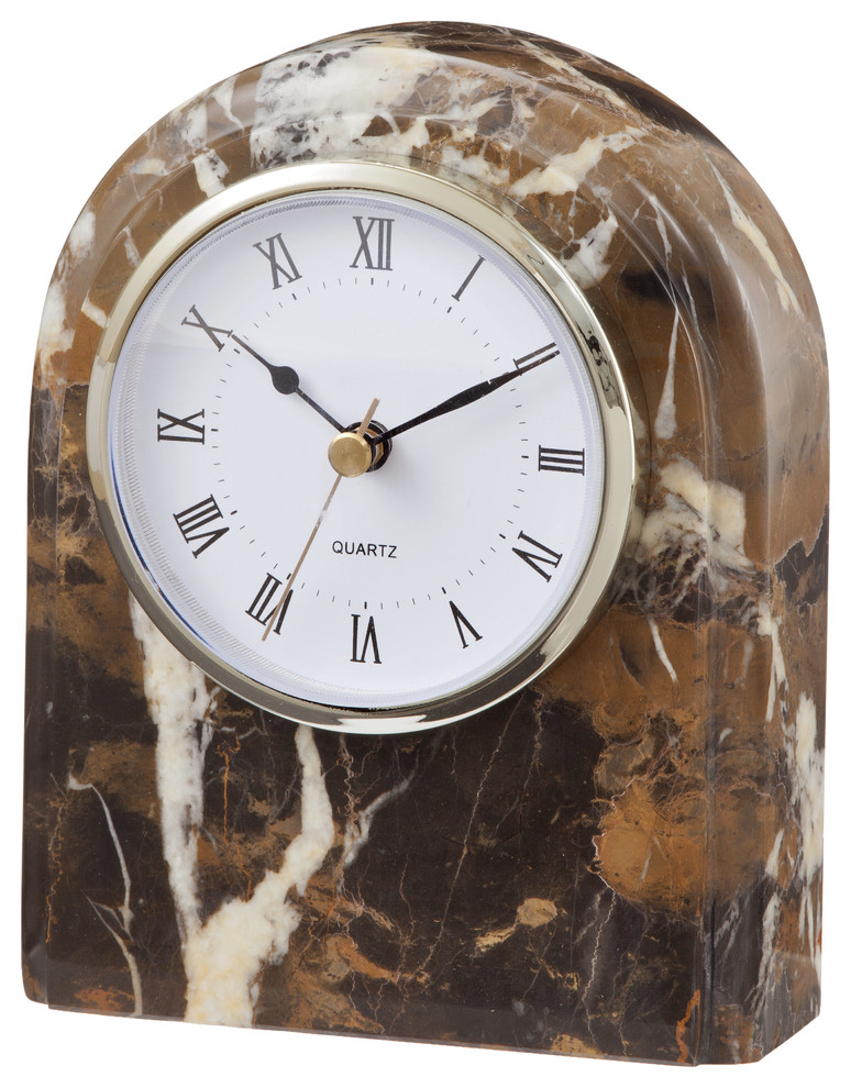 Polaris Collection Black and Gold Marble Desk Clock, Black and Brown