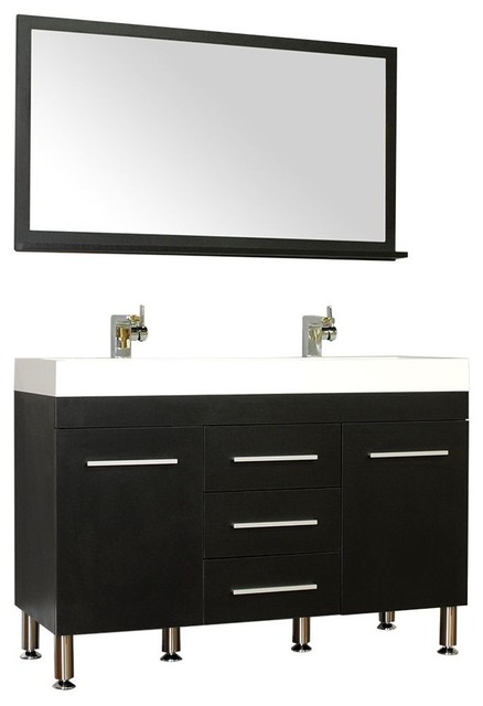 Greenville 48" Double Modern Bathroom Vanity, Black With Mirror ...