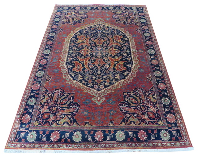 6 1 X 9 Handmade Red Navy Blue Fine Tabriz Oriental Rug 6 1 X 9 Handmade Red Navy Blue Fine Tabriz Oriental Rug Mediterranean