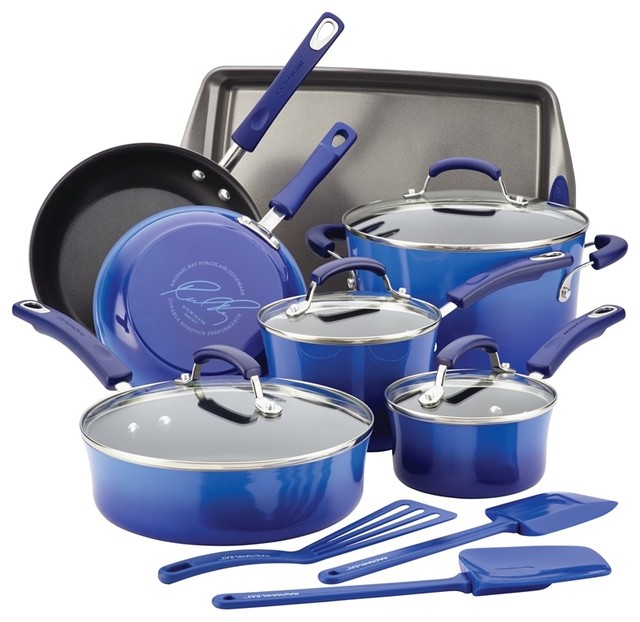 Hard Enamel Nonstick 14Piece Cookware Set Contemporary Cookware