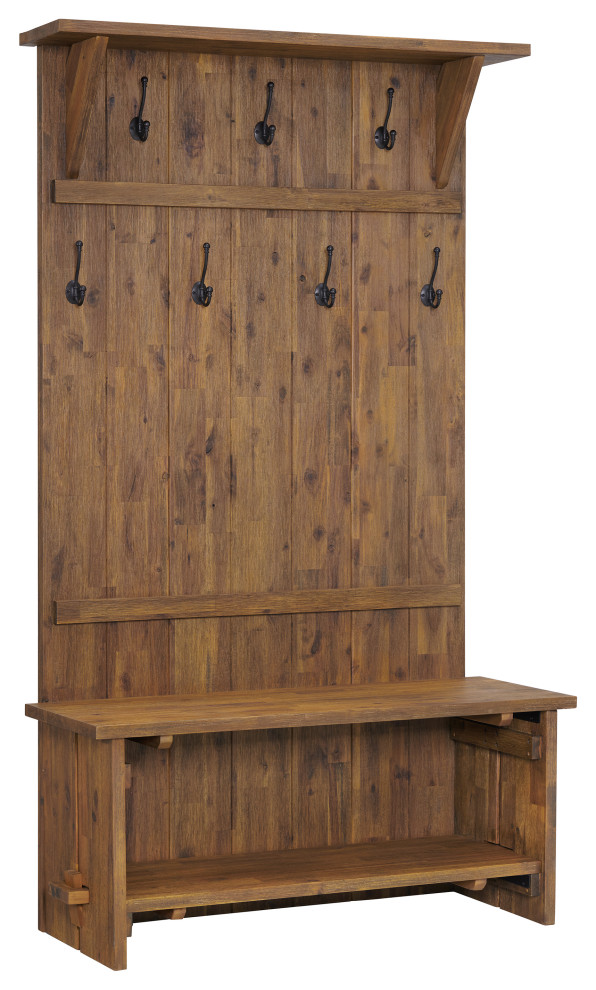 Alaterre Furniture Bethel Acacia Wood 70"H Hall Tree Transitional