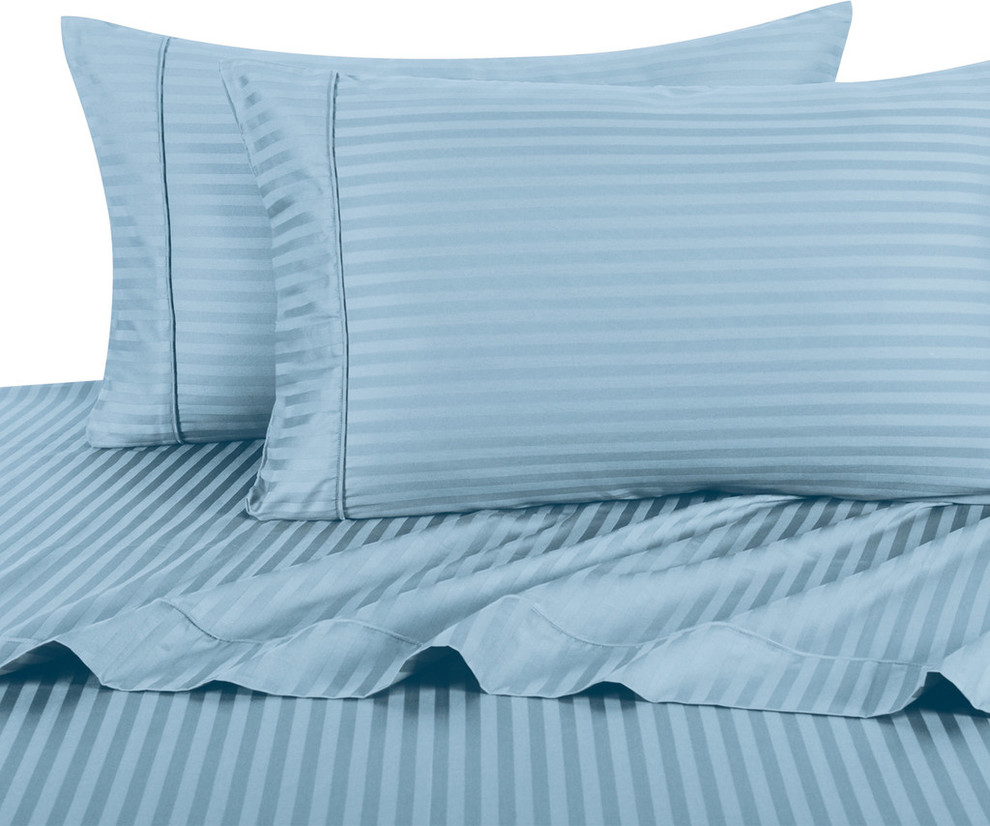 Best Bedding Item Deep Pocket 1000TC Egyptian Cotton Aqua Blue Striped US Sizes
