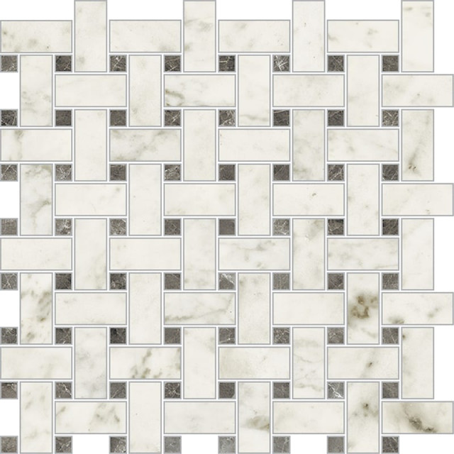 Carrara Blanco Polished 12"x12" Modern Trama Mosaic