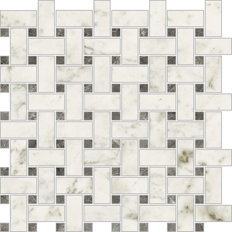 Carrara Blanco Polished 12"x12" Modern Trama Mosaic