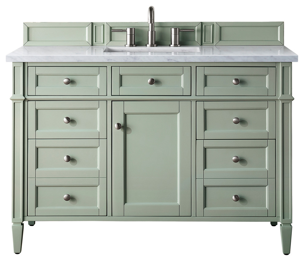 Brittany 48" Sage Green Single Vanity W/ 3 Cm Carrara Marble Top