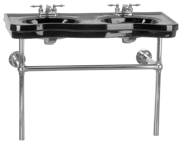 Renovator S Supply Black Double Console Sink Glazed Finish 33 H Chrome Stand