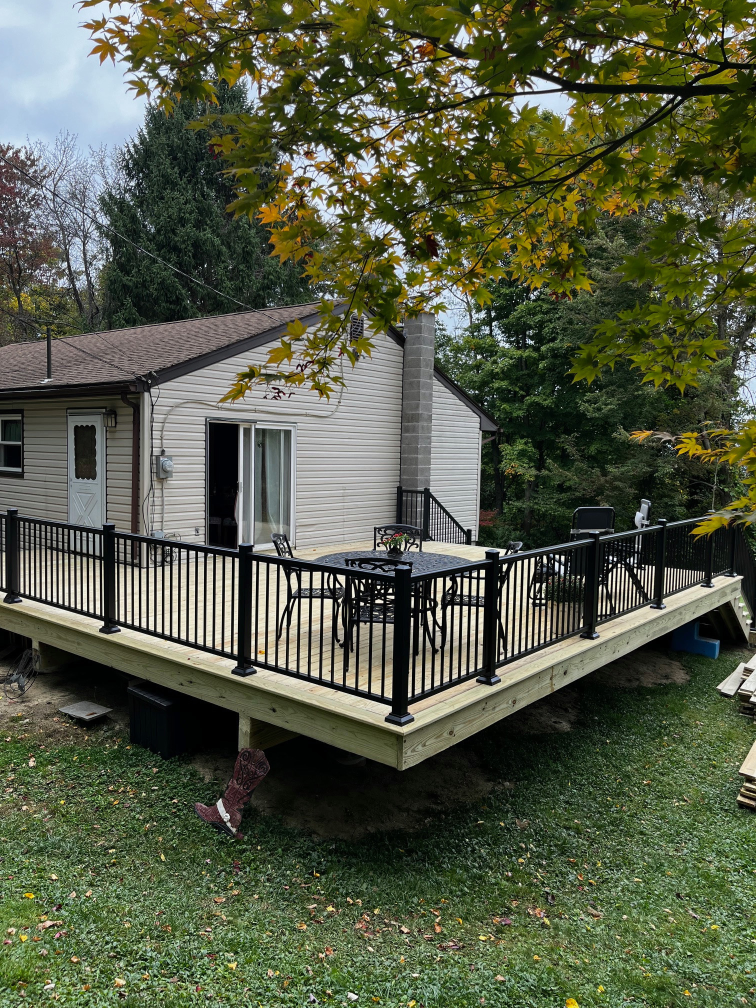Large pressure treated wood deck