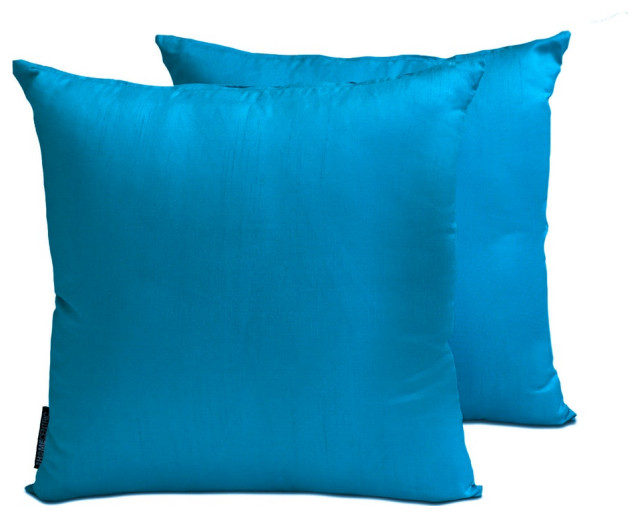 Art Silk 14"x24" Lumbar Pillow Cover Set of 2 Plain, Solid - Peacock Blue Luxury