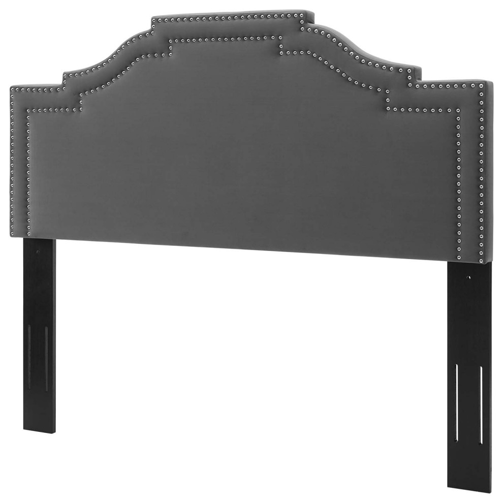 Headboard, King Size, Velvet, Dark Gray, Modern Contemporary, Bedroom