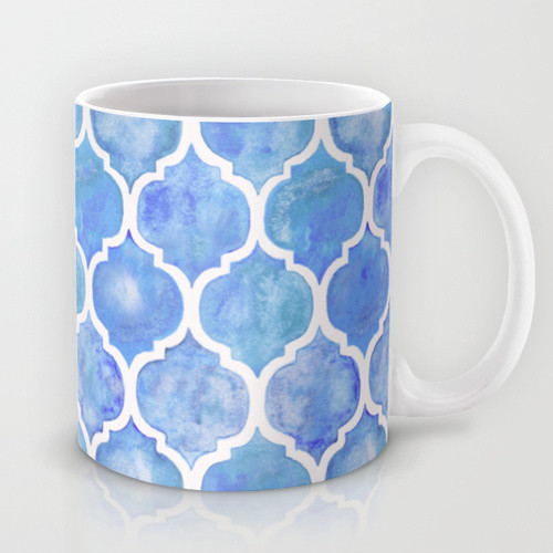 Cornflower Blue Moroccan Hand-Painted Watercolor Pattern Mug by Micklyn