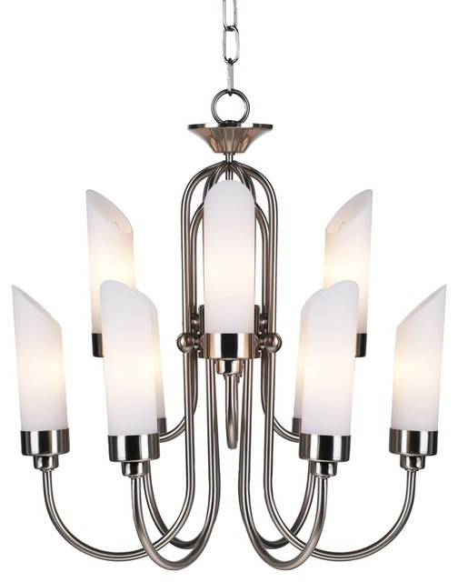 Possini Euro Design Brushed Steel and Opal Glass Chandelier