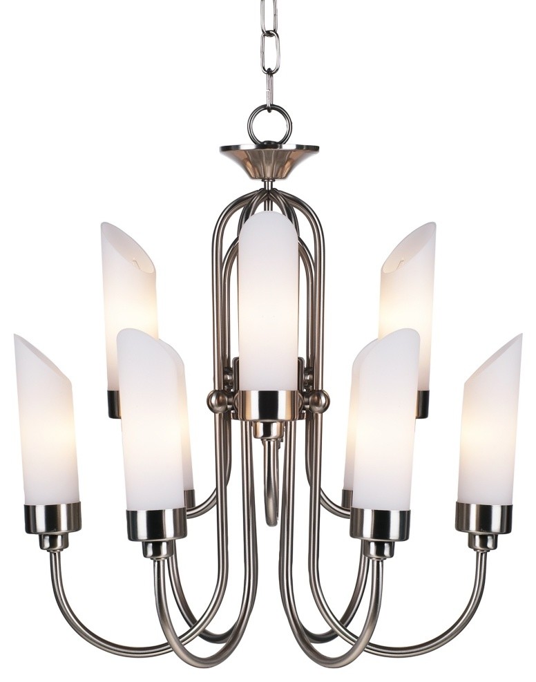 Possini Euro Design Brushed Steel and Opal Glass Chandelier