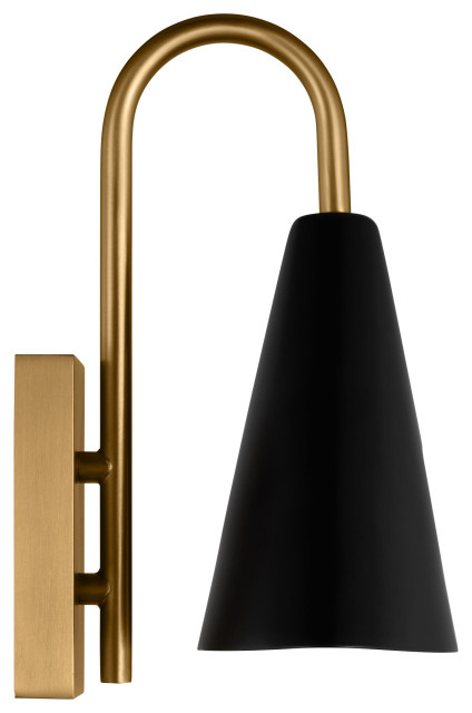 Cambre Small Task Sconce, Midnight Black and Burnished Brass ...