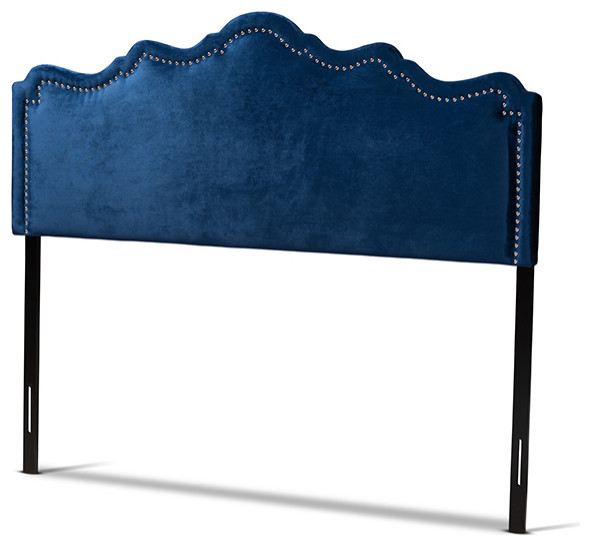 Nadeen Royal Blue Velvet Fabric Upholstered Queen Size Headboard