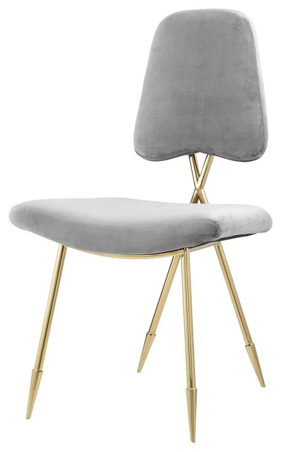 Modern Urban Living Dining Side Chair, Velvet Fabric Metal Steel, Gray
