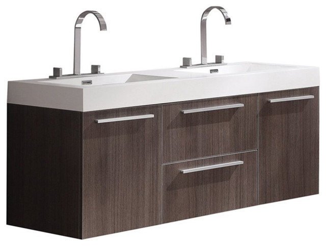 Fresca Opulento 54" Gray Oak Double Sink Bathroom Cabinet with ...