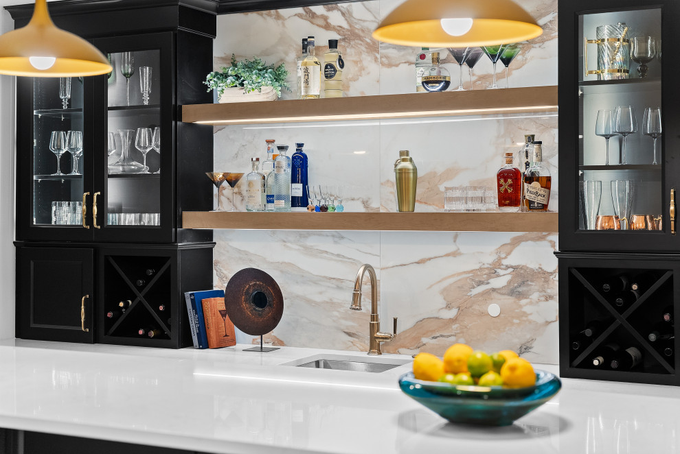 Light Stone Backsplash | Transitional Home Bar