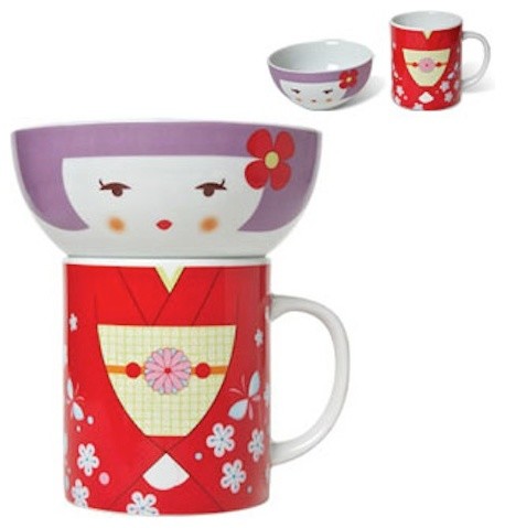 Miya Company Japanese Kimono Red Bowl and Mug 2-Piece Set