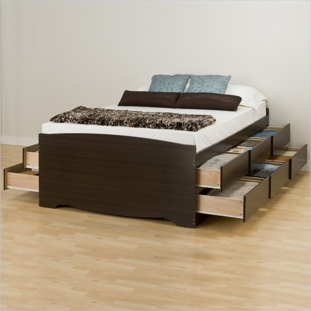Prepac Espresso Tall Full Captain S Platform Storage Bed With 12