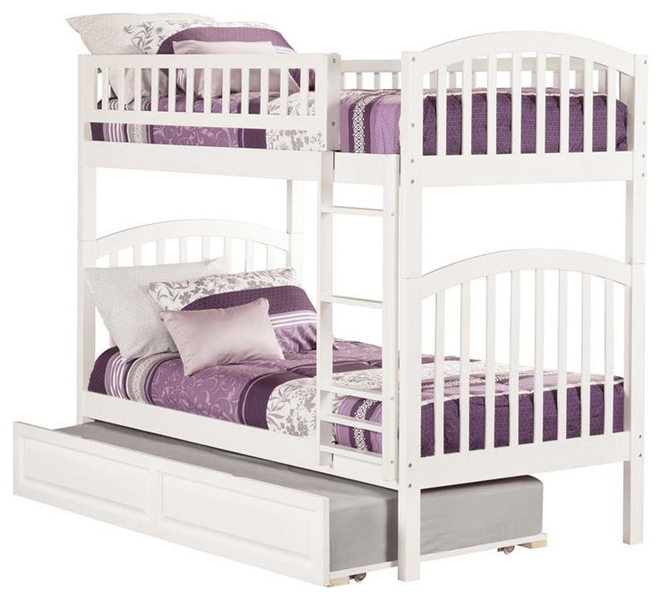 Atlantic Furniture Richland Twin Over Twin Trundle Bunk Bed in White