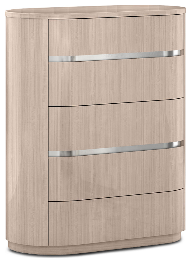 Waves Chest of 5 Drawers, High Gloss Beige and SelfClosing Drawers