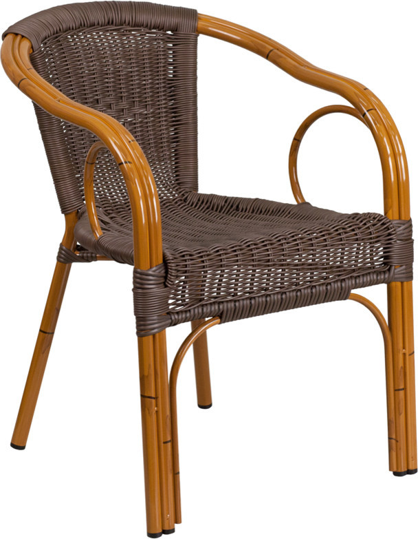 Cadiz Series Rattan Restaurant Patio Chair With BambooAluminum Frame
