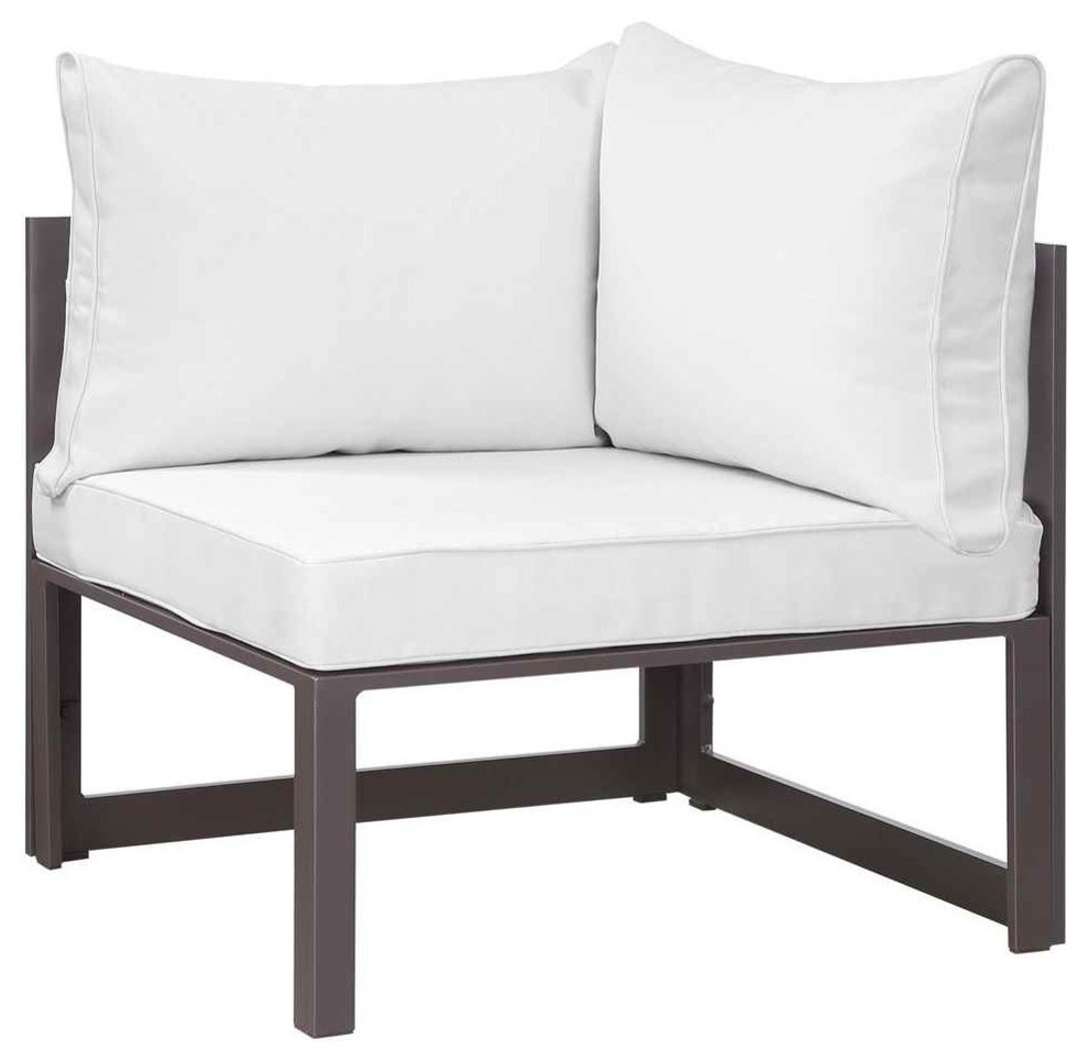 Corner Outdoor Armchair, Brown, White