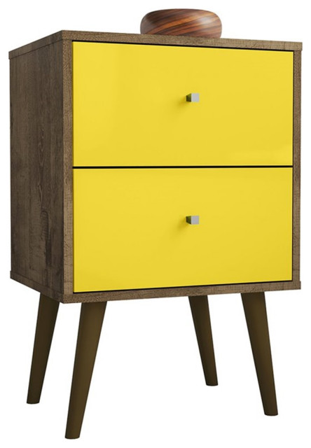 Manhattan Comfort Liberty 2-Drawer Wood Nightstand 2.0 in Yellow/Rustic Brown