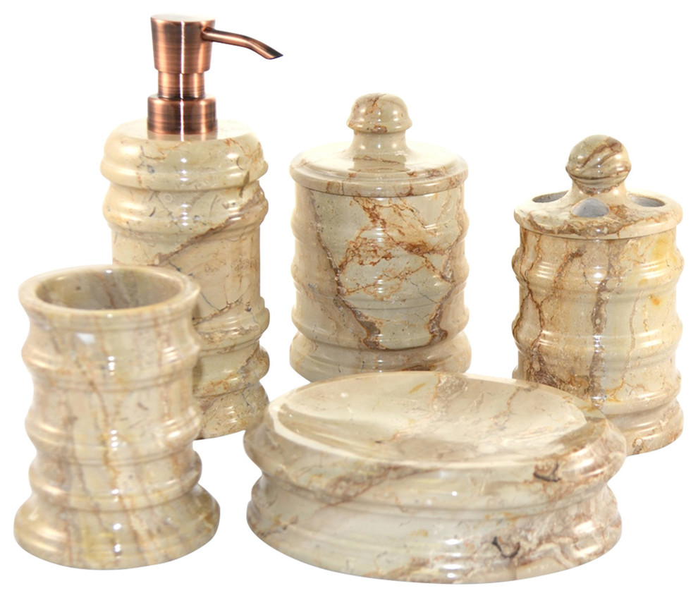 Sahara Beige Marble 5-Piece Bathroom Accessories Set of ...