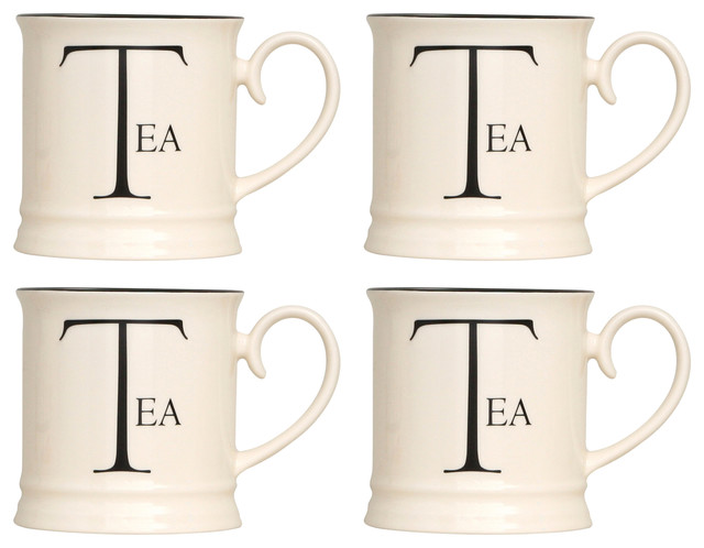 Fairmont and Main Script Kitchen Tankard Mugs, Set of 4, Tea
