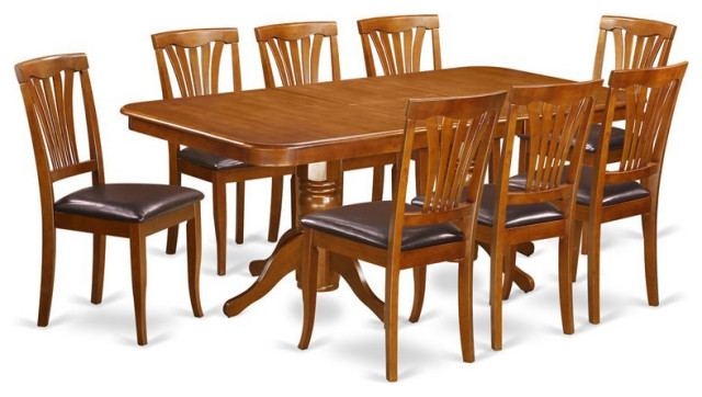 East West Furniture Napoleon 9-piece Dining Set w/ Leather Seat in Saddle Brown