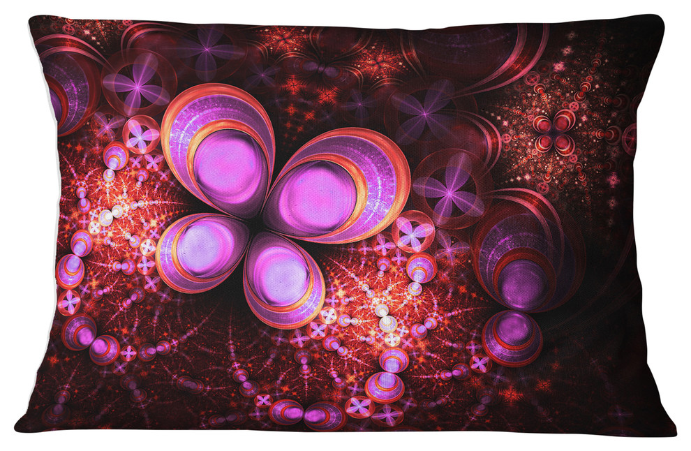 Glowing Purple Pink Fractal Flower Floral Throw Pillow, 12"x20"