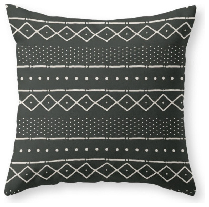 Mudcloth In Bone On Black Couch Throw Pillow - Cover (16  x 16 ) with pillow ins