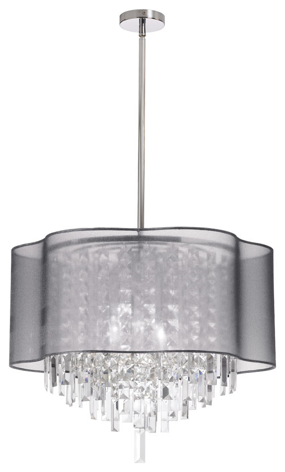 6Light Crystal Chandelier, Silver Laminated Organza Shade Chandeliers by Eager House Houzz
