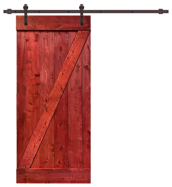 TMS Z Bar Barn Door With Sliding Hardware Kit, Cherry Red, 30"x84"