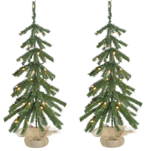 3' Downswept Farmhouse Fir Christmas Tree With Burlap Bag White LED