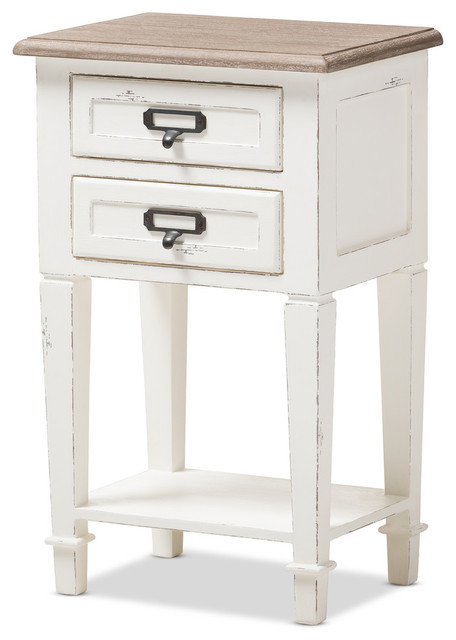Dauphine Provincial Style Nightstand With 2 Drawers Farmhouse Dauphine Provincial Weathered Oak And White Distressed Finish Wood Nightstand