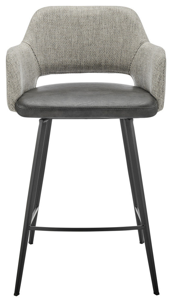 Desi Swivel Counter Stool in Gray Fabric and Dark Gray Leatherette Set of 1 Midcentury Bar