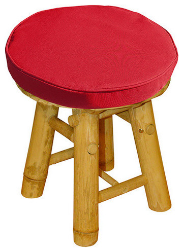 Bamboo Low Stool With a Natural Finish, Red