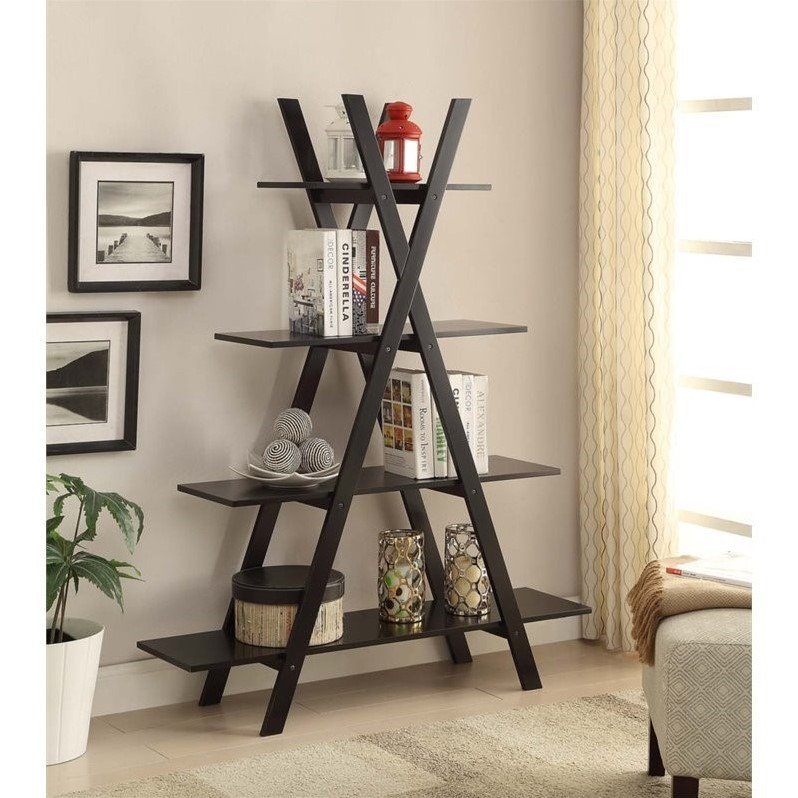 Convenience Concepts Oxford "A" Frame Bookshelf in Black Wood Finish