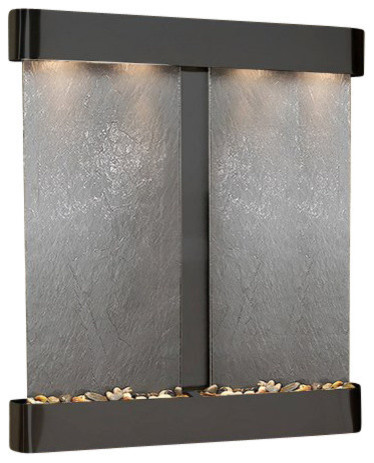Cottonwood Falls Wall Fountain, Blackened Copper, Black Featherstone, Round Fram