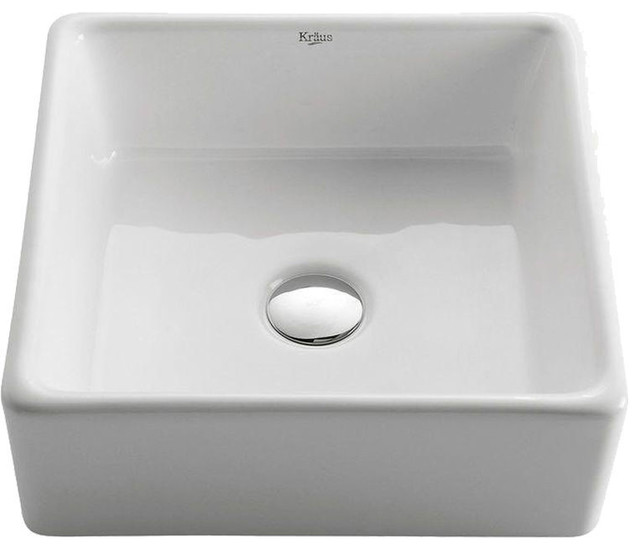 Kraus C Kvc 120 1007sn White Square Ceramic Sink And Satin Nickel